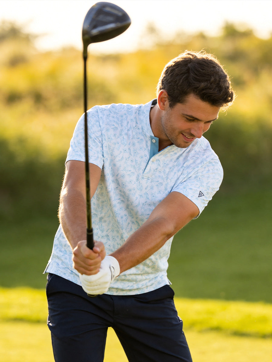 Stretch Printed Collarless Henley Golf Shirts