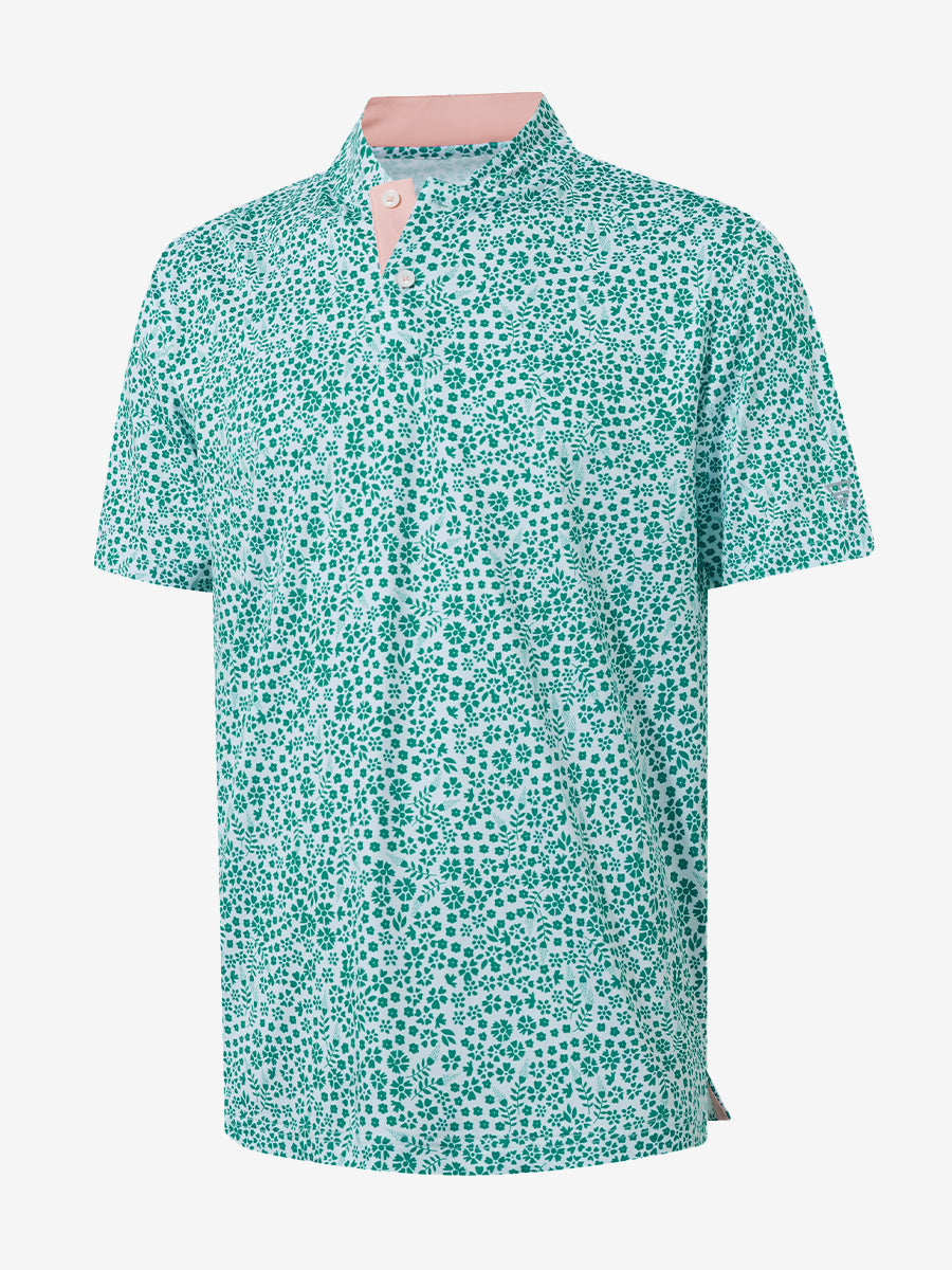 Stretch Printed Collarless Henley Golf Shirts