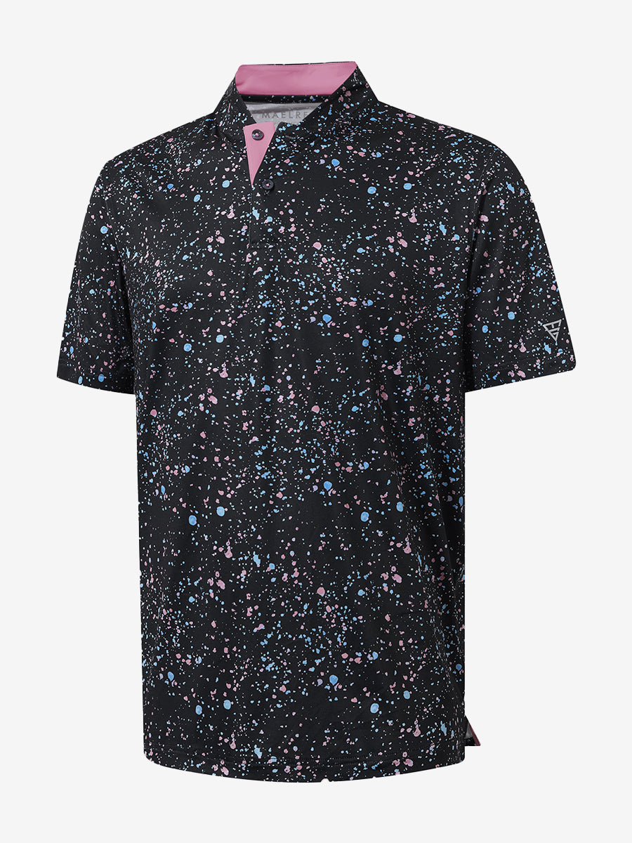 Stretch Printed Collarless Henley Golf Shirts