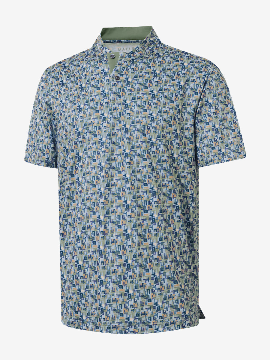 Stretch Printed Collarless Henley Golf Shirts