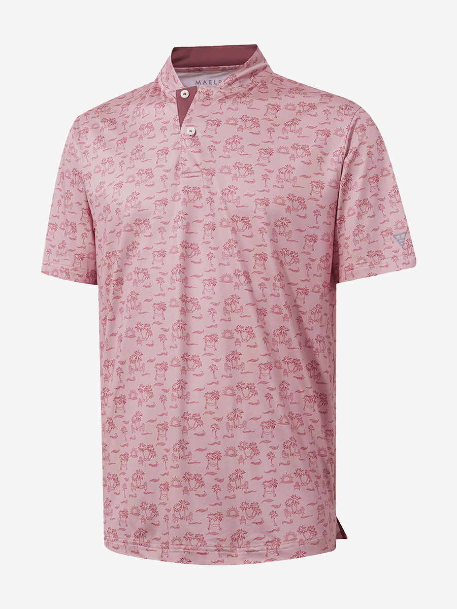 Stretch Printed Collarless Henley Golf Shirts