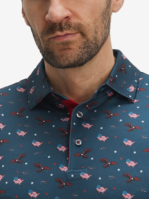 4 Way Stretch Print Collared Polo Shirts