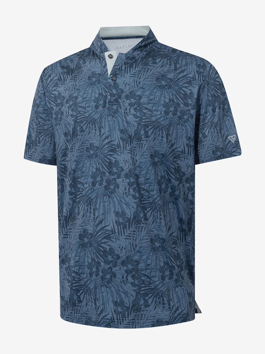 Stretch Printed Collarless Henley Golf Shirts