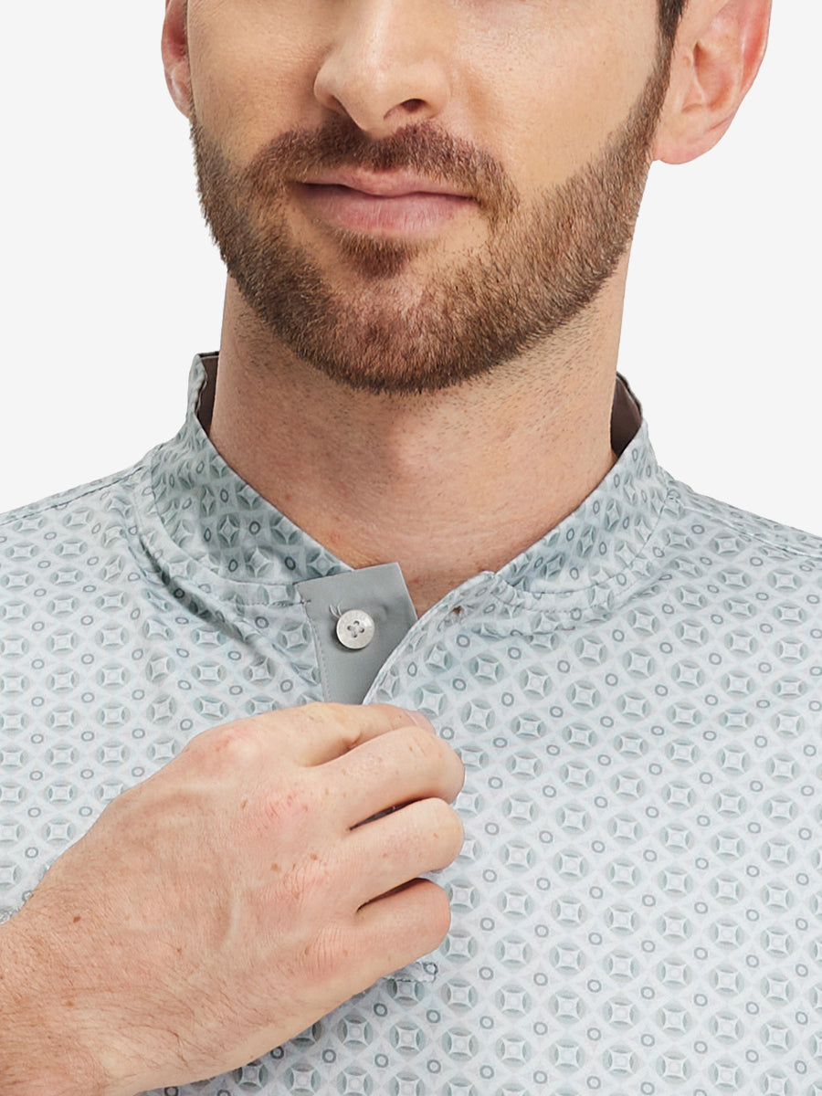 Stretch Printed Collarless Henley Golf Shirts