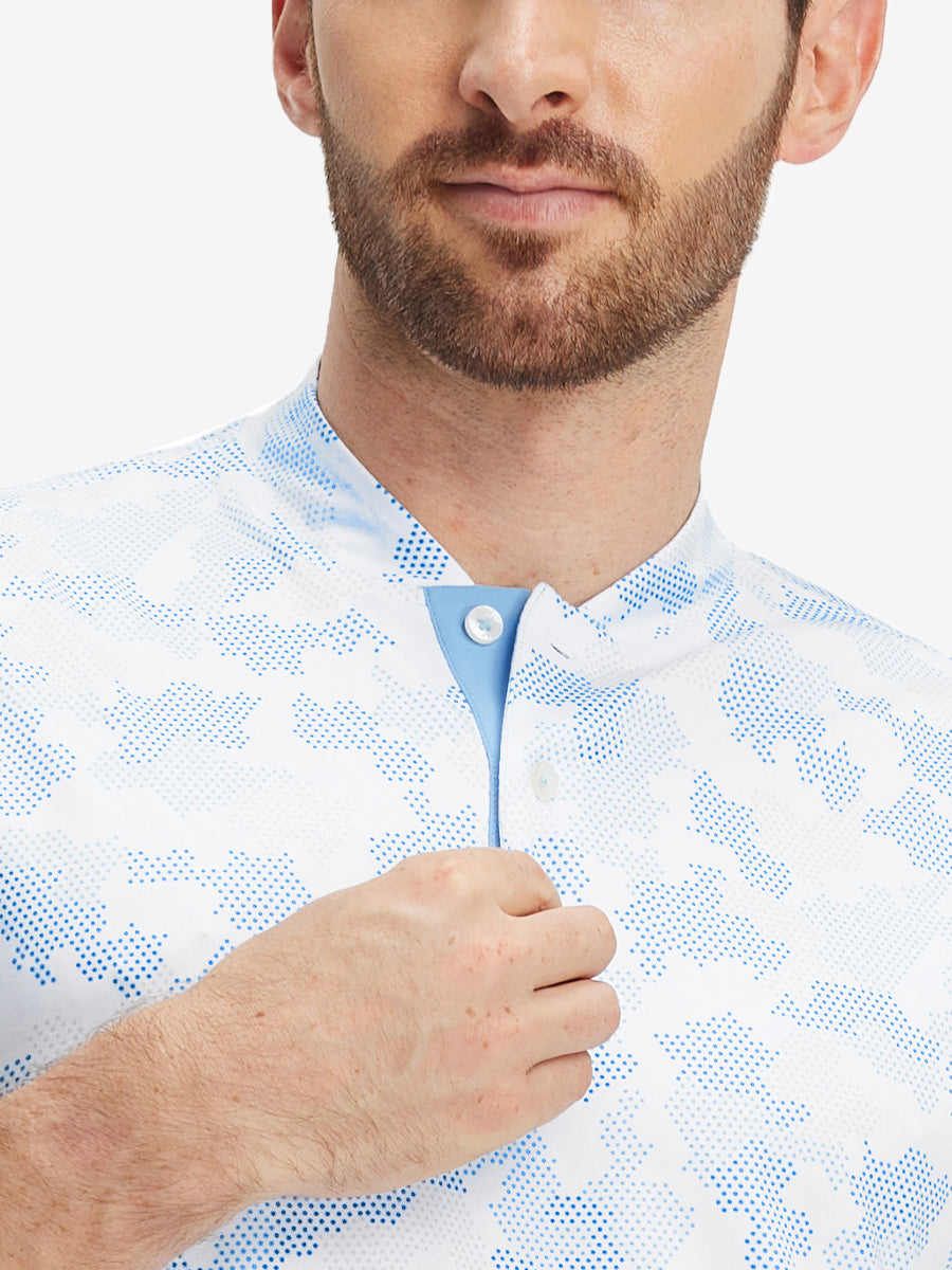 Stretch Printed Collarless Henley Golf Shirts