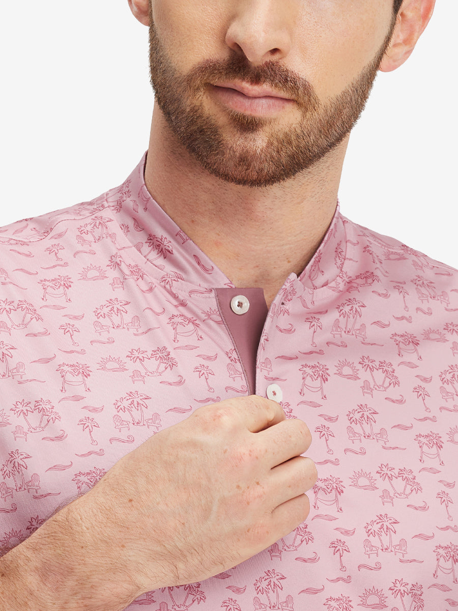 Stretch Printed Collarless Henley Golf Shirts