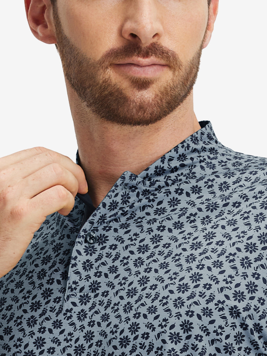 Stretch Printed Collarless Henley Golf Shirts