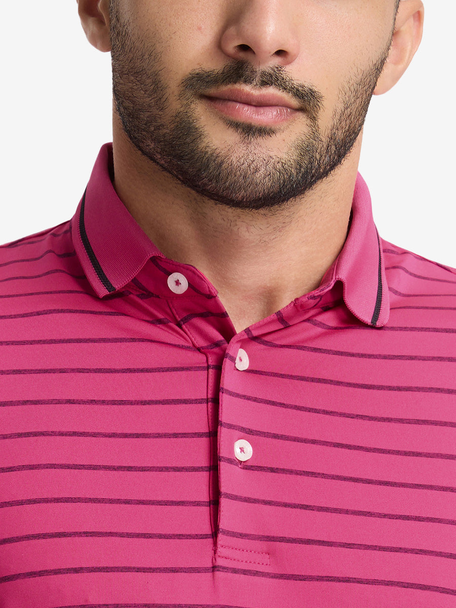 Non-Curl Ribbed Collar Striped Polo Shirts