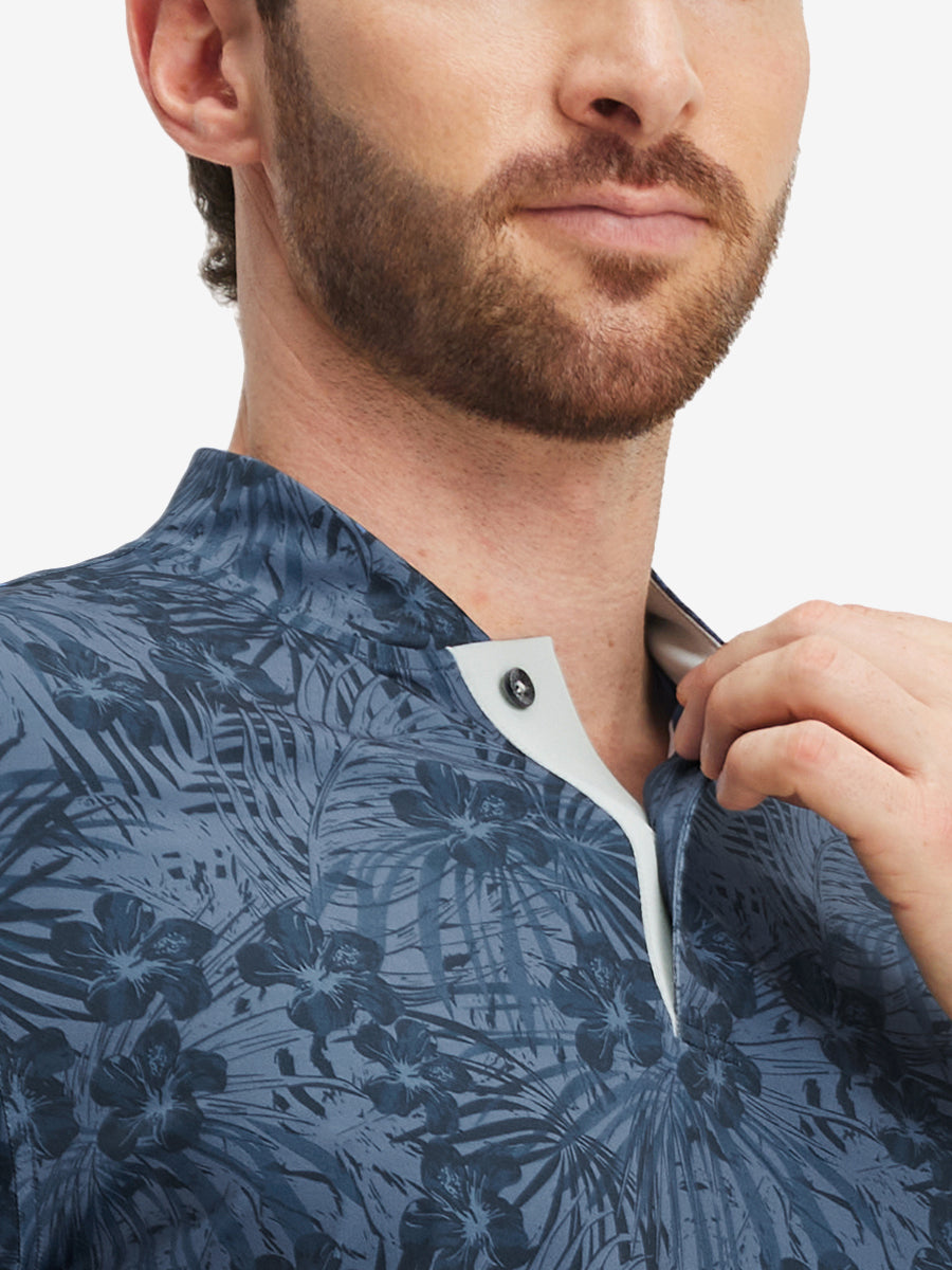 Stretch Printed Collarless Henley Golf Shirts