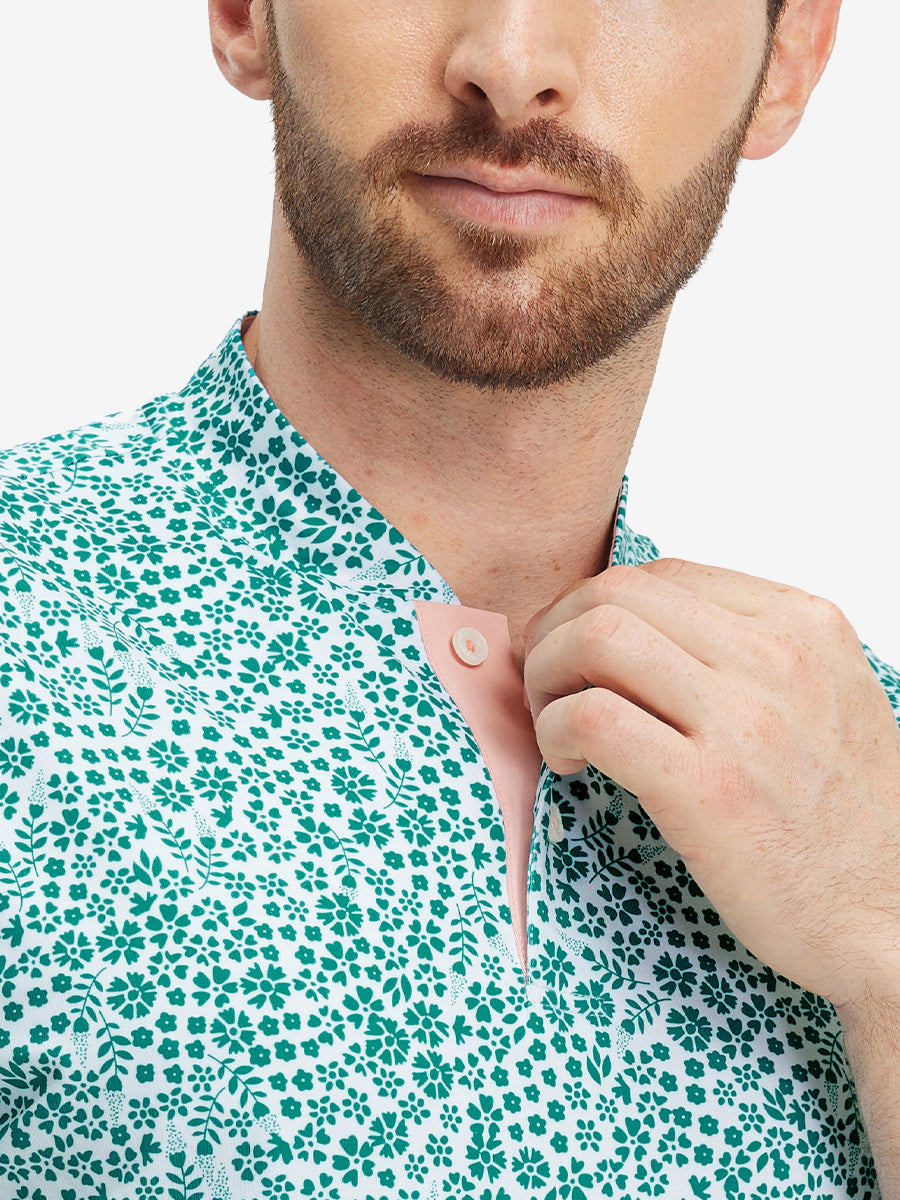 Stretch Printed Collarless Henley Golf Shirts