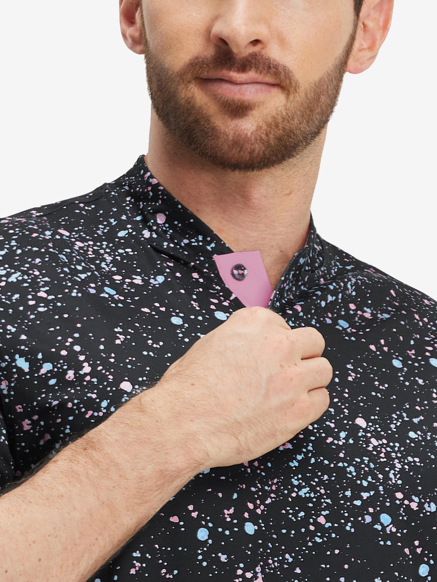 Stretch Printed Collarless Henley Golf Shirts