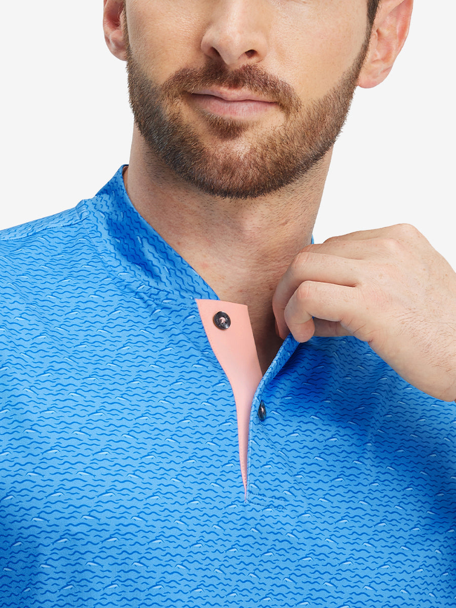 Stretch Printed Collarless Henley Golf Shirts
