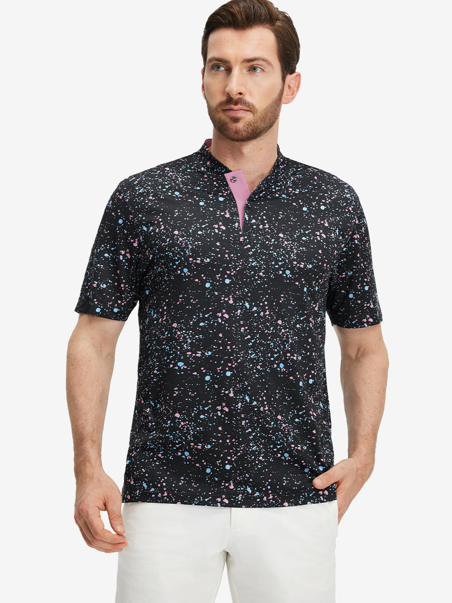 Stretch Printed Collarless Henley Golf Shirts