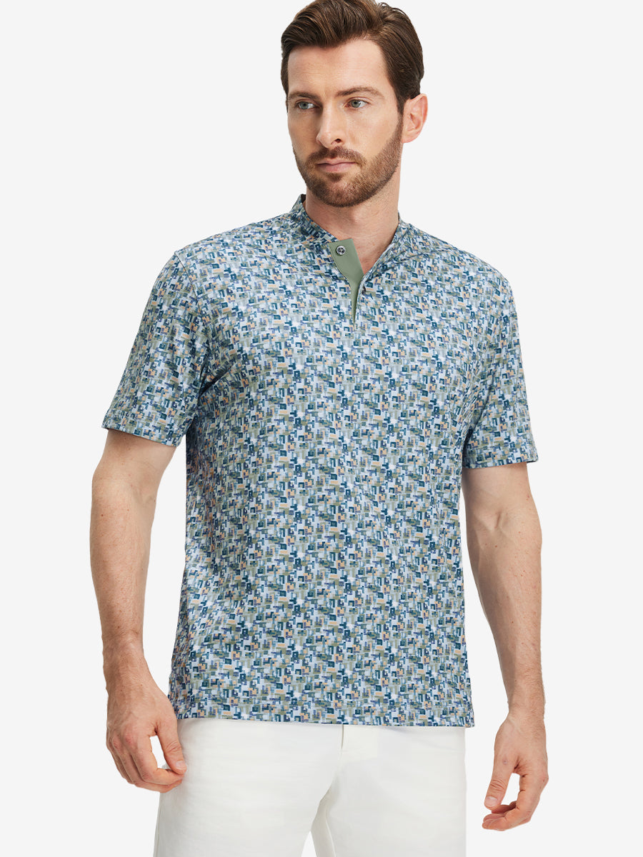 Stretch Printed Collarless Henley Golf Shirts