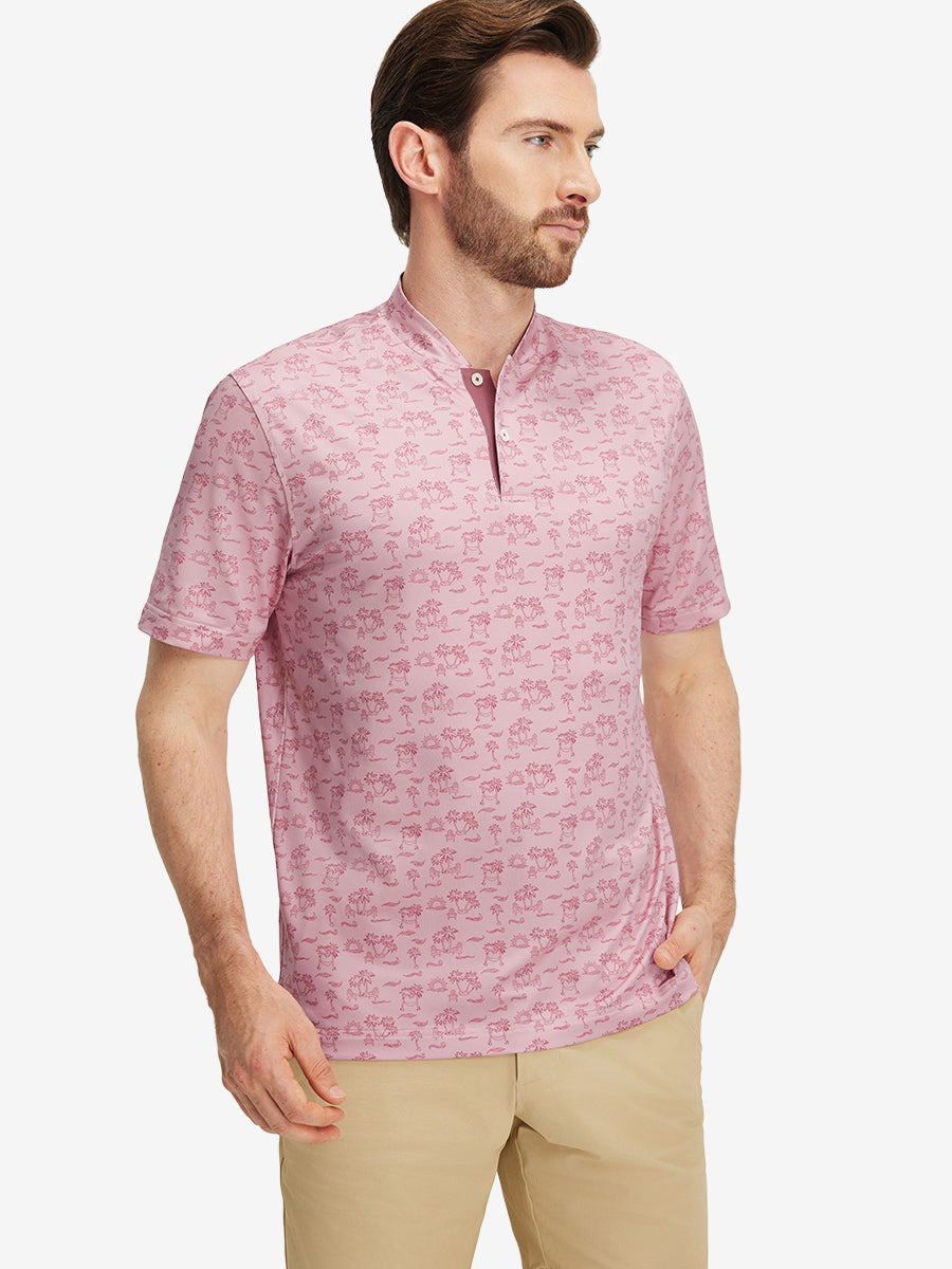 Stretch Printed Collarless Henley Golf Shirts