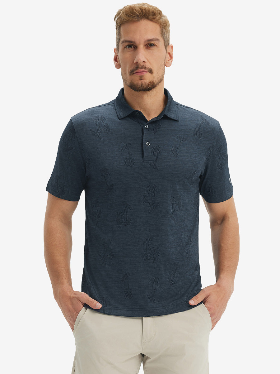 Breathable Jacquard Pattern 3-Button Golf Polo