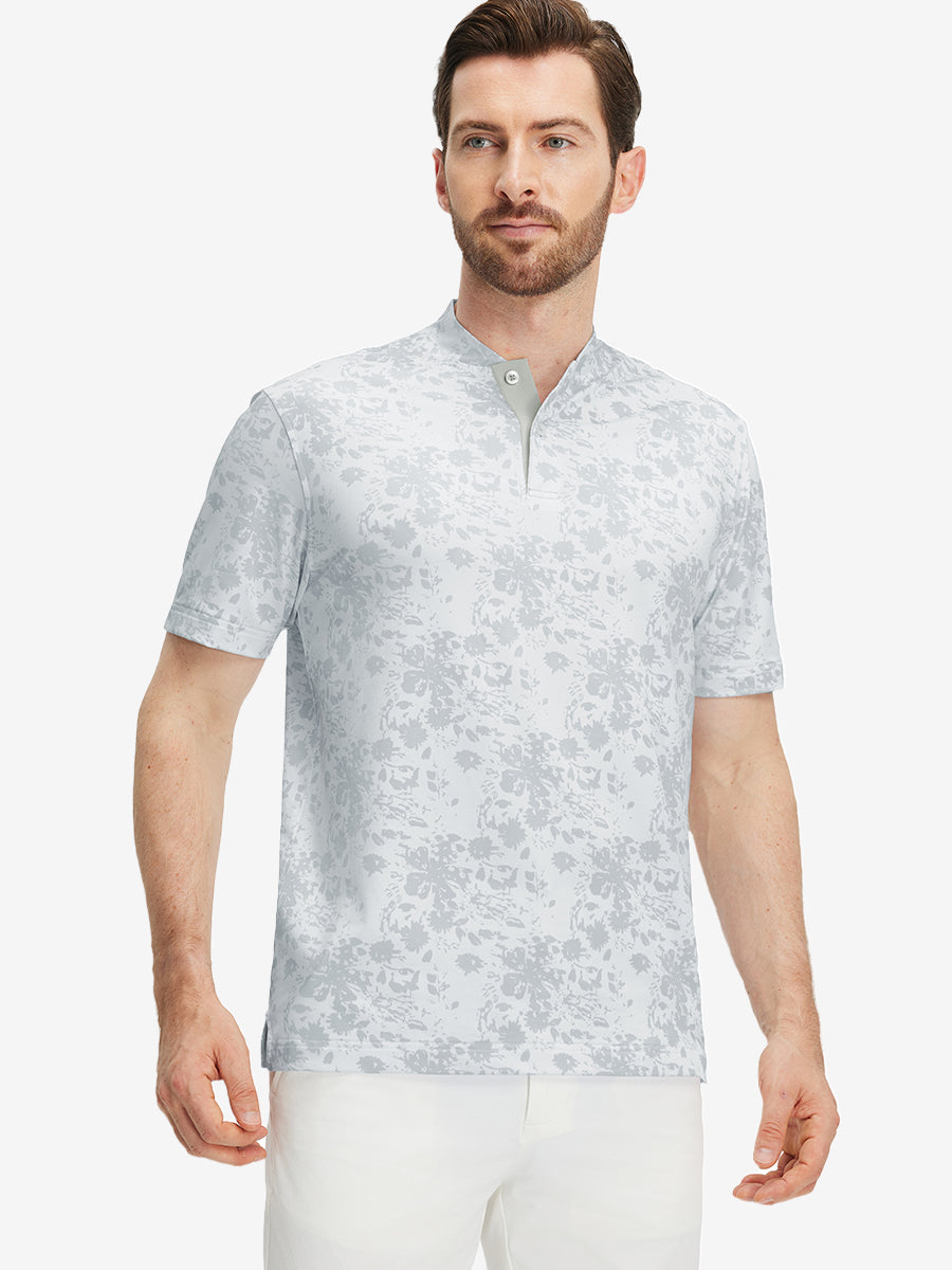 Stretch Printed Collarless Henley Golf Shirts
