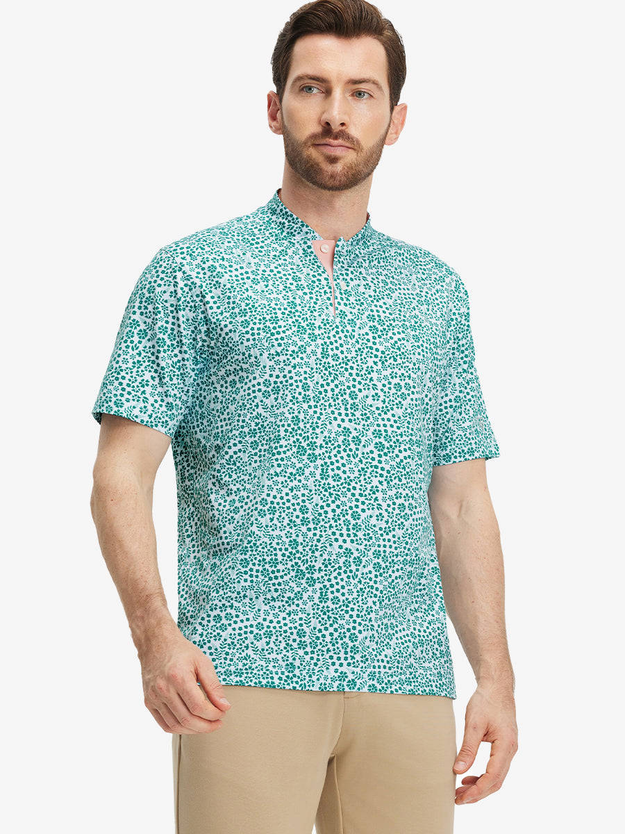 Stretch Printed Collarless Henley Golf Shirts