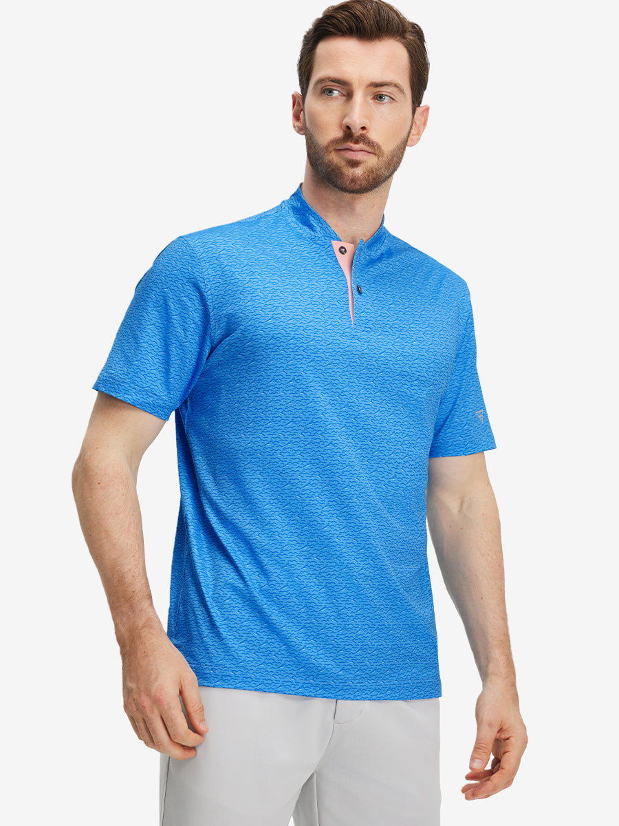 Stretch Printed Collarless Henley Golf Shirts
