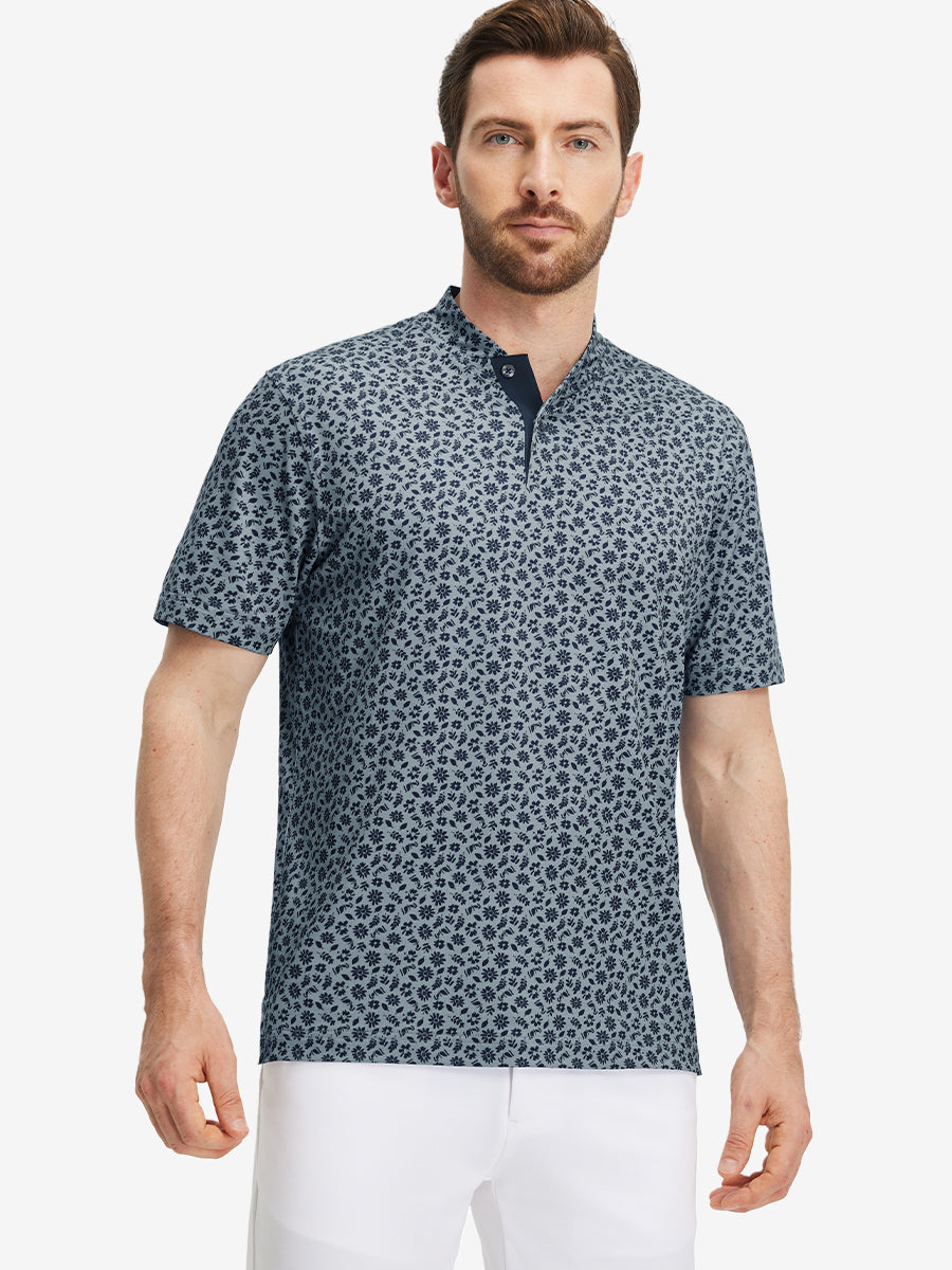 Stretch Printed Collarless Henley Golf Shirts