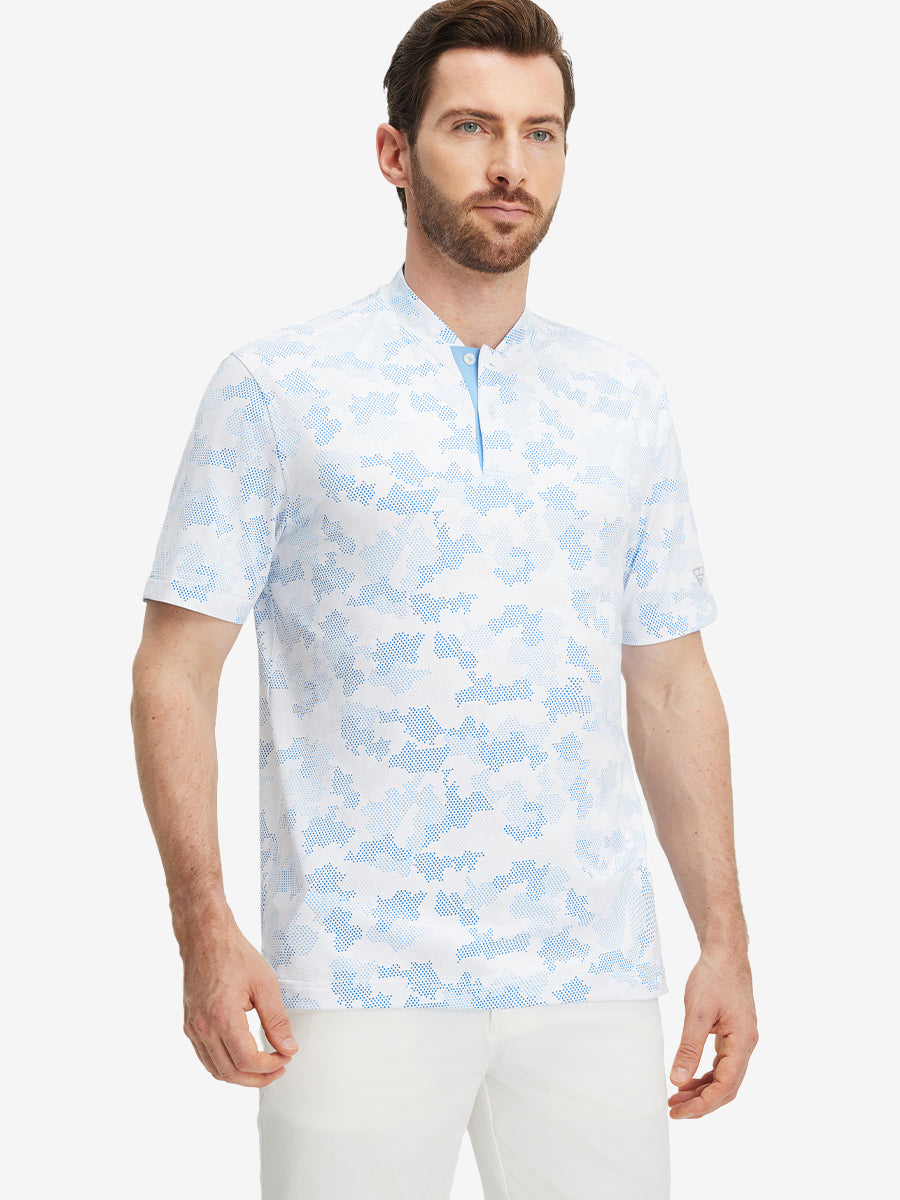 Stretch Printed Collarless Henley Golf Shirts