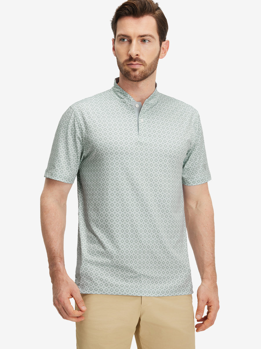 Stretch Printed Collarless Henley Golf Shirts