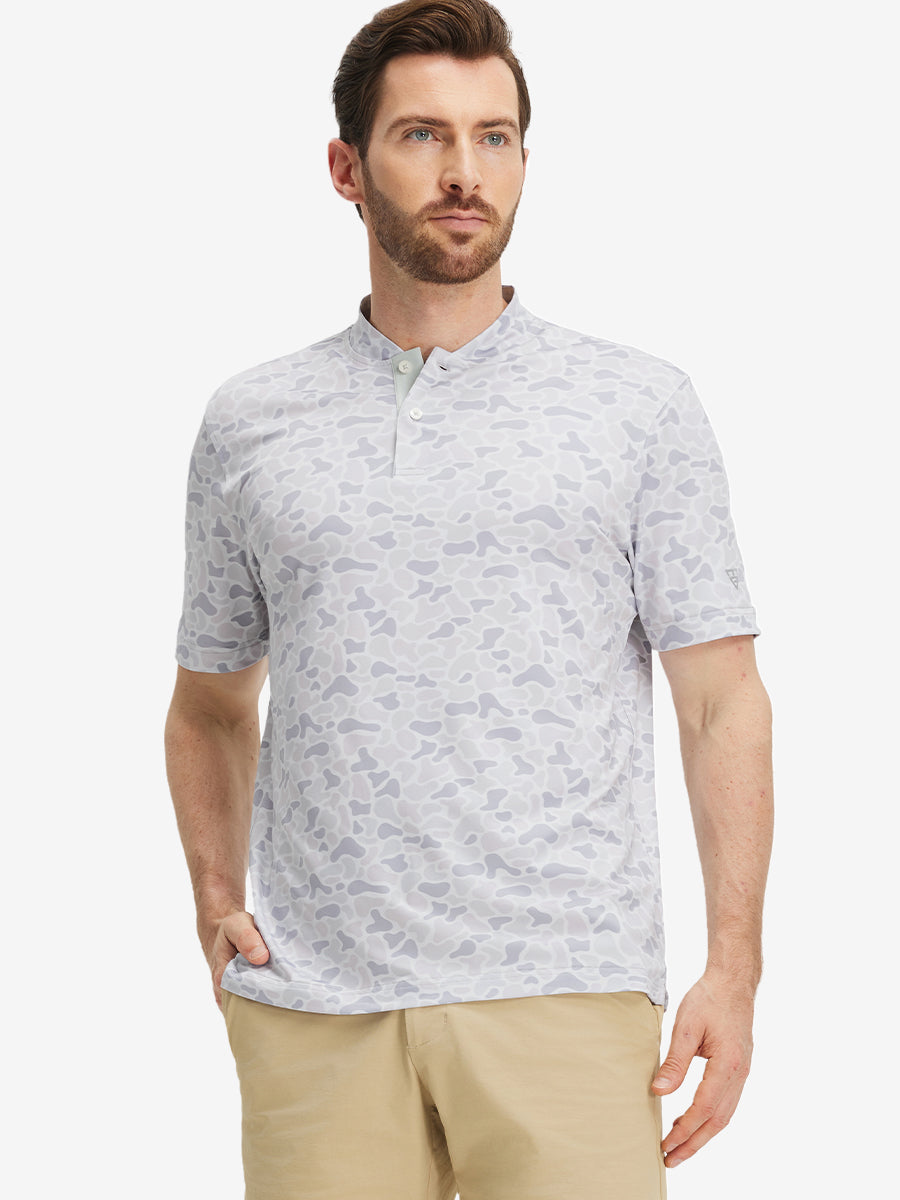 Stretch Printed Collarless Henley Golf Shirts