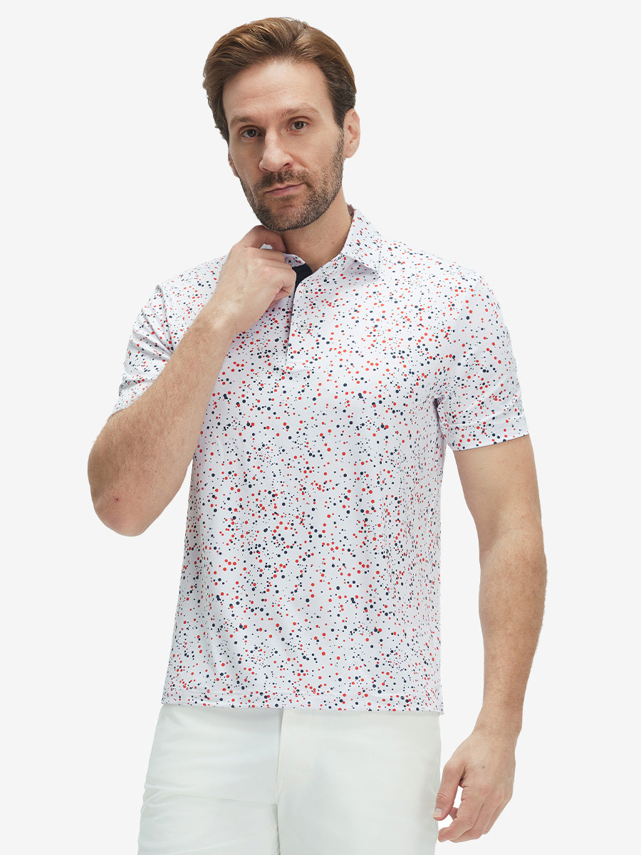 4 Way Stretch Print Collared Polo Shirts