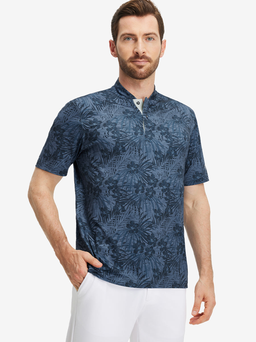 Stretch Printed Collarless Henley Golf Shirts