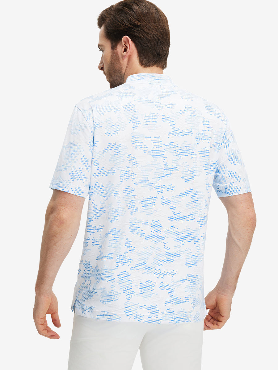 Stretch Printed Collarless Henley Golf Shirts