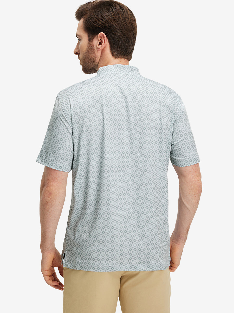 Stretch Printed Collarless Henley Golf Shirts