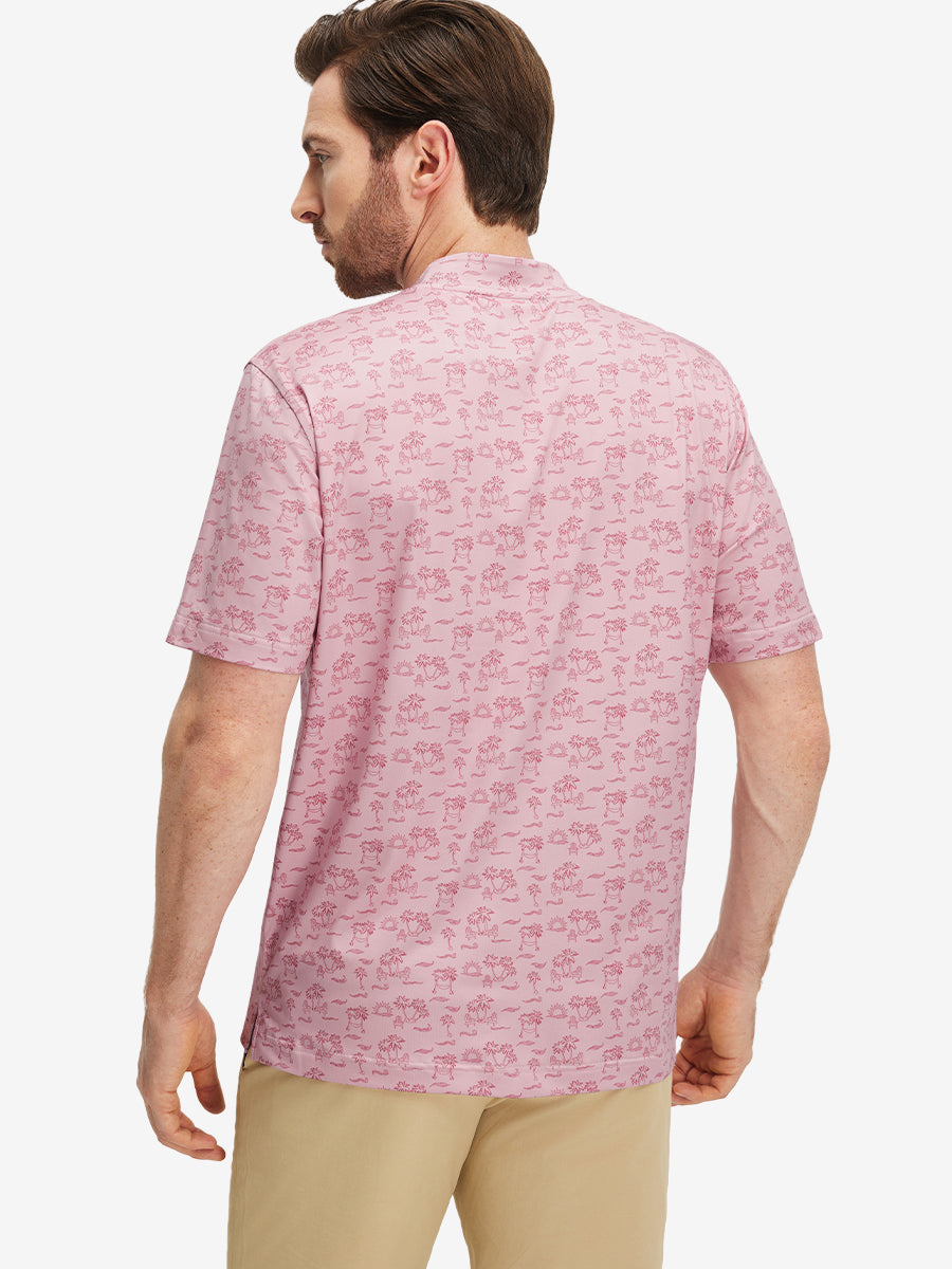 Stretch Printed Collarless Henley Golf Shirts