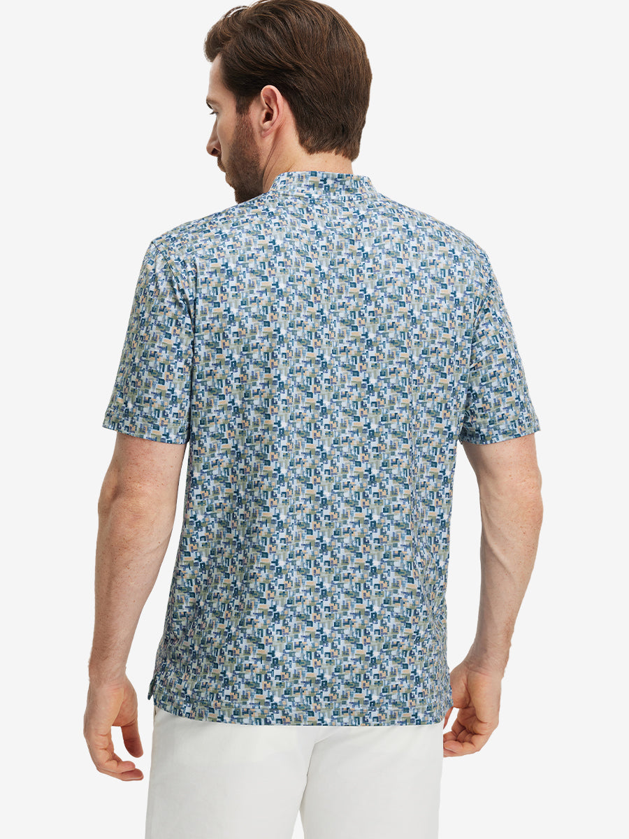 Stretch Printed Collarless Henley Golf Shirts