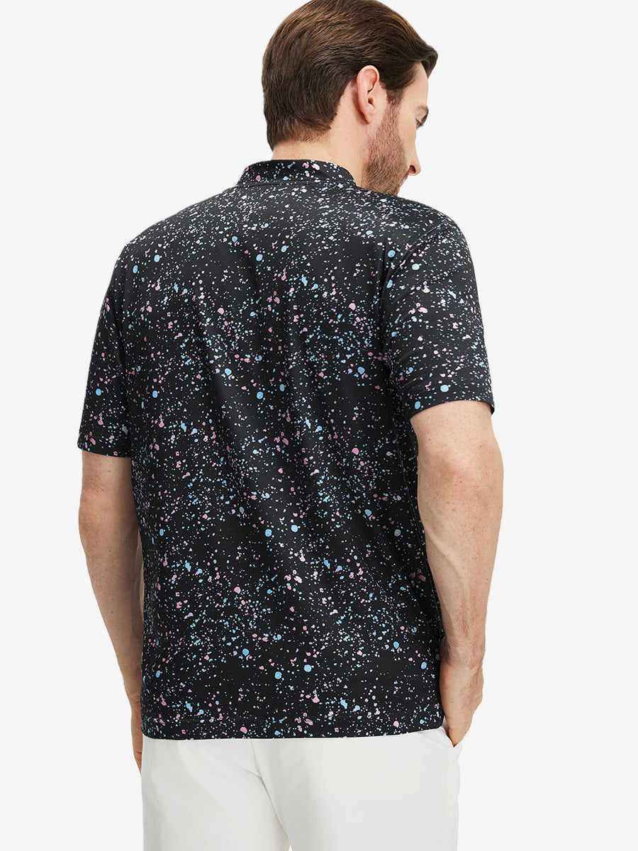 Stretch Printed Collarless Henley Golf Shirts