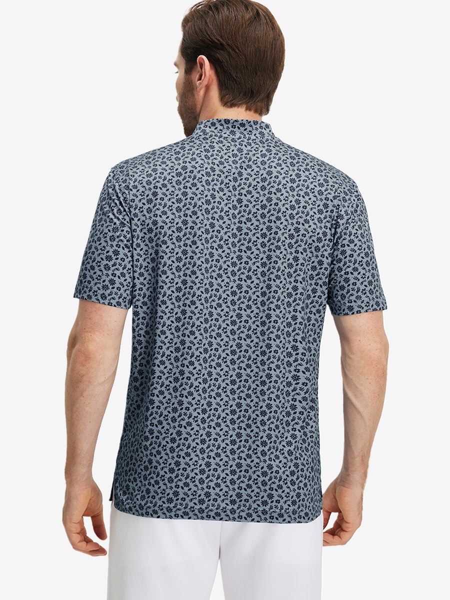 Stretch Printed Collarless Henley Golf Shirts