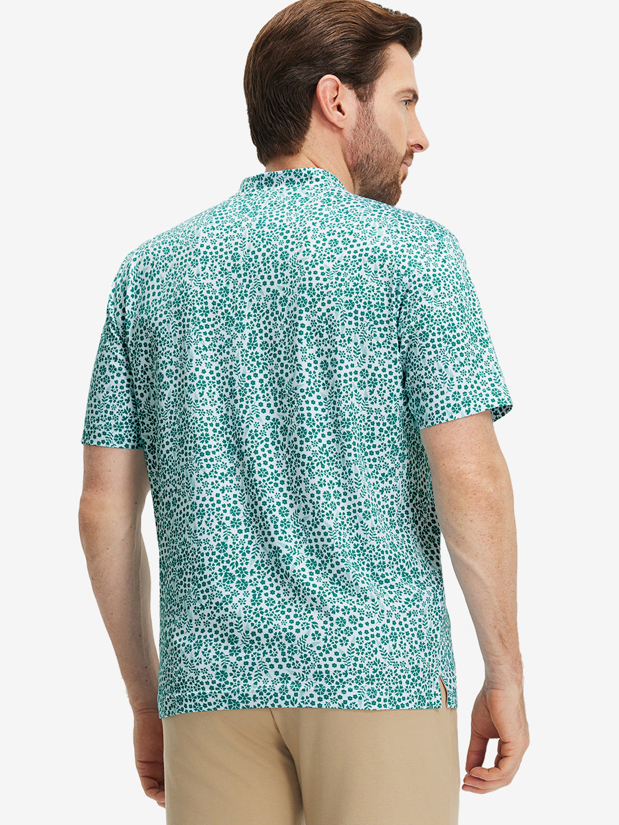 Stretch Printed Collarless Henley Golf Shirts