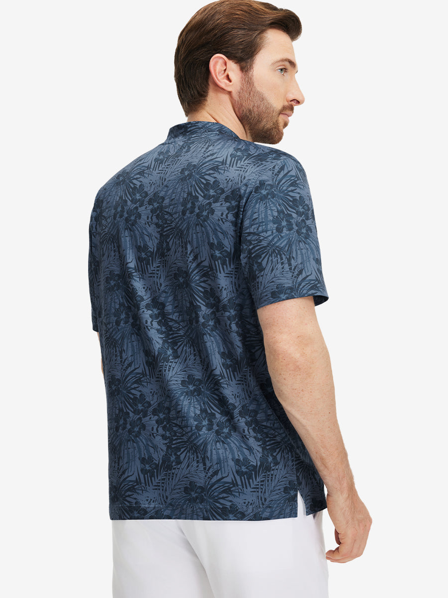 Stretch Printed Collarless Henley Golf Shirts
