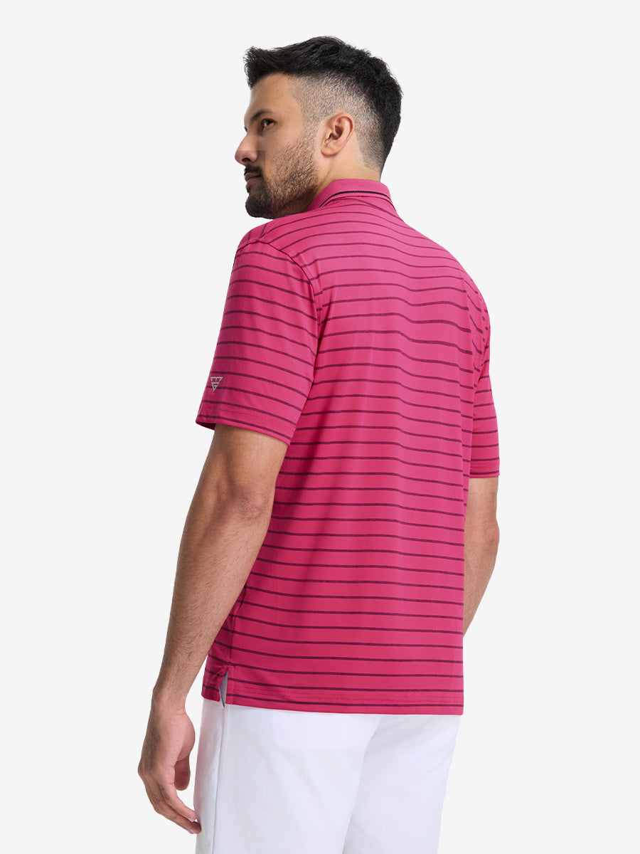 Non-Curl Ribbed Collar Striped Polo Shirts