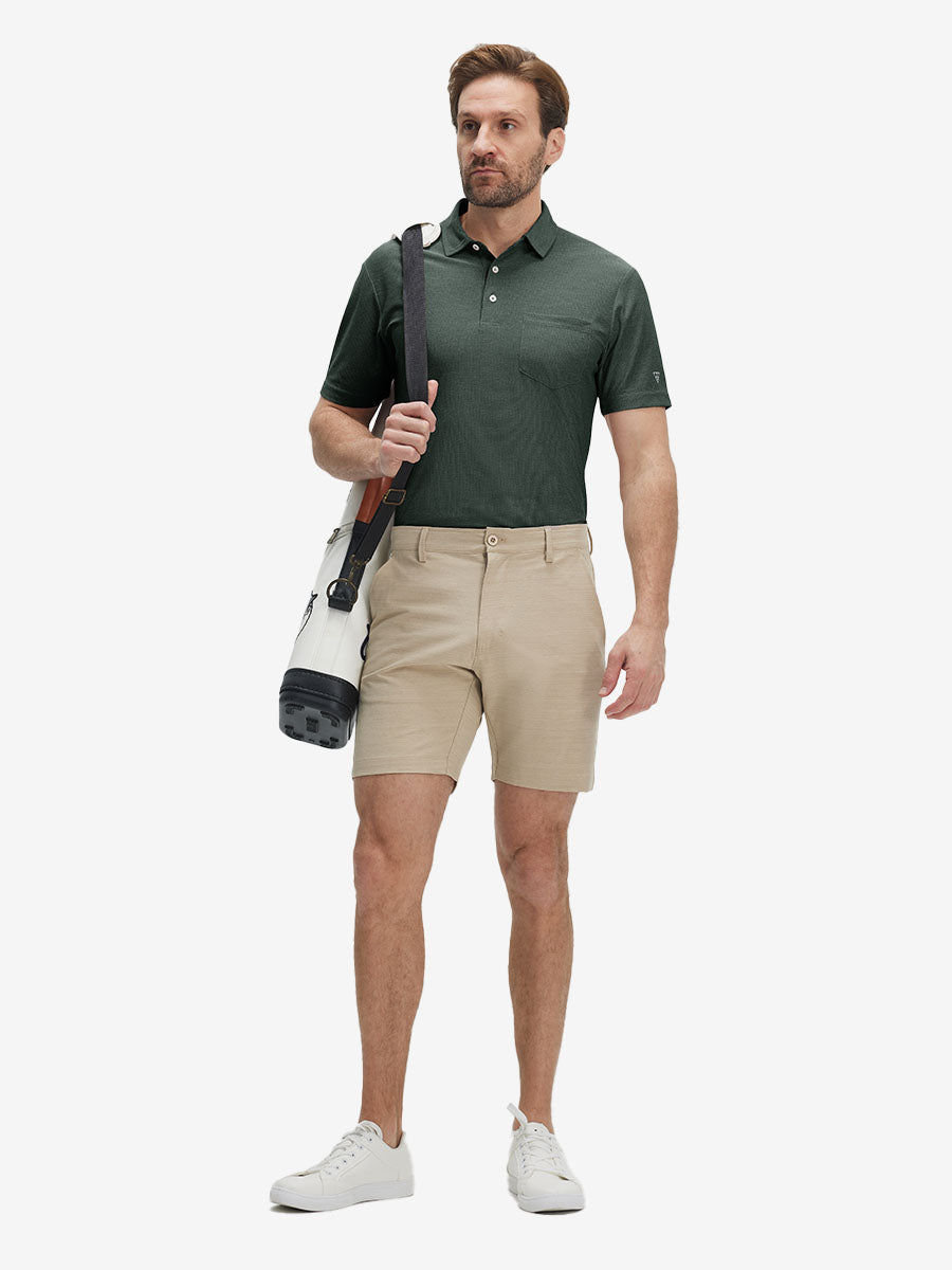 Moisture Wicking Heather Chest Pocket Golf Shirts