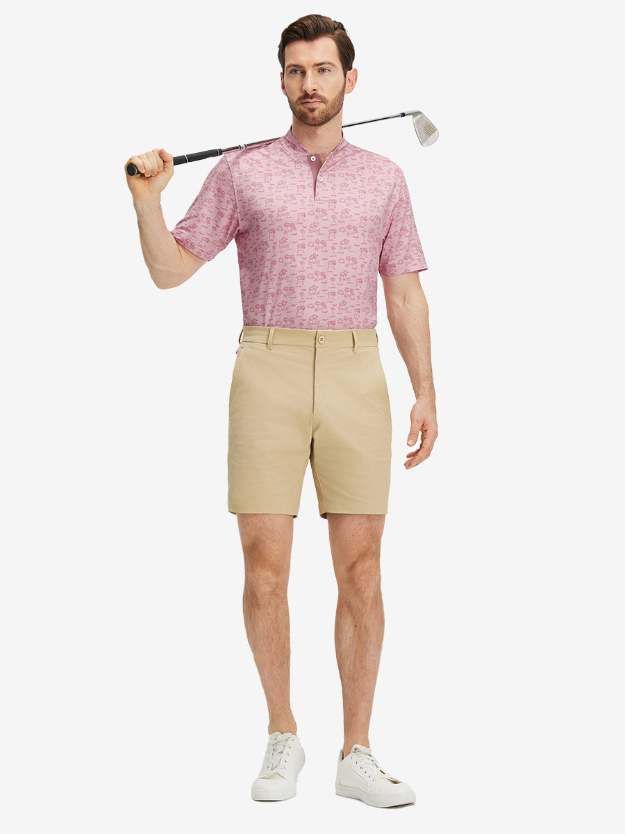 Stretch Printed Collarless Henley Golf Shirts