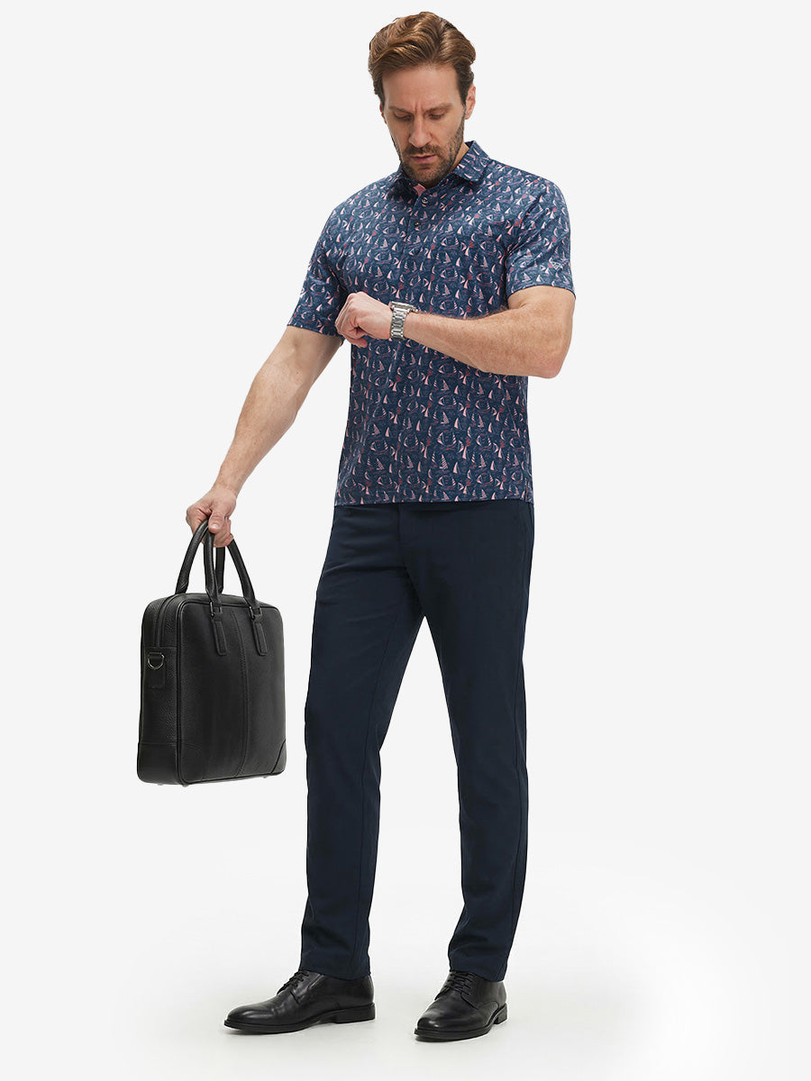 4 Way Stretch Print Collared Polo Shirts