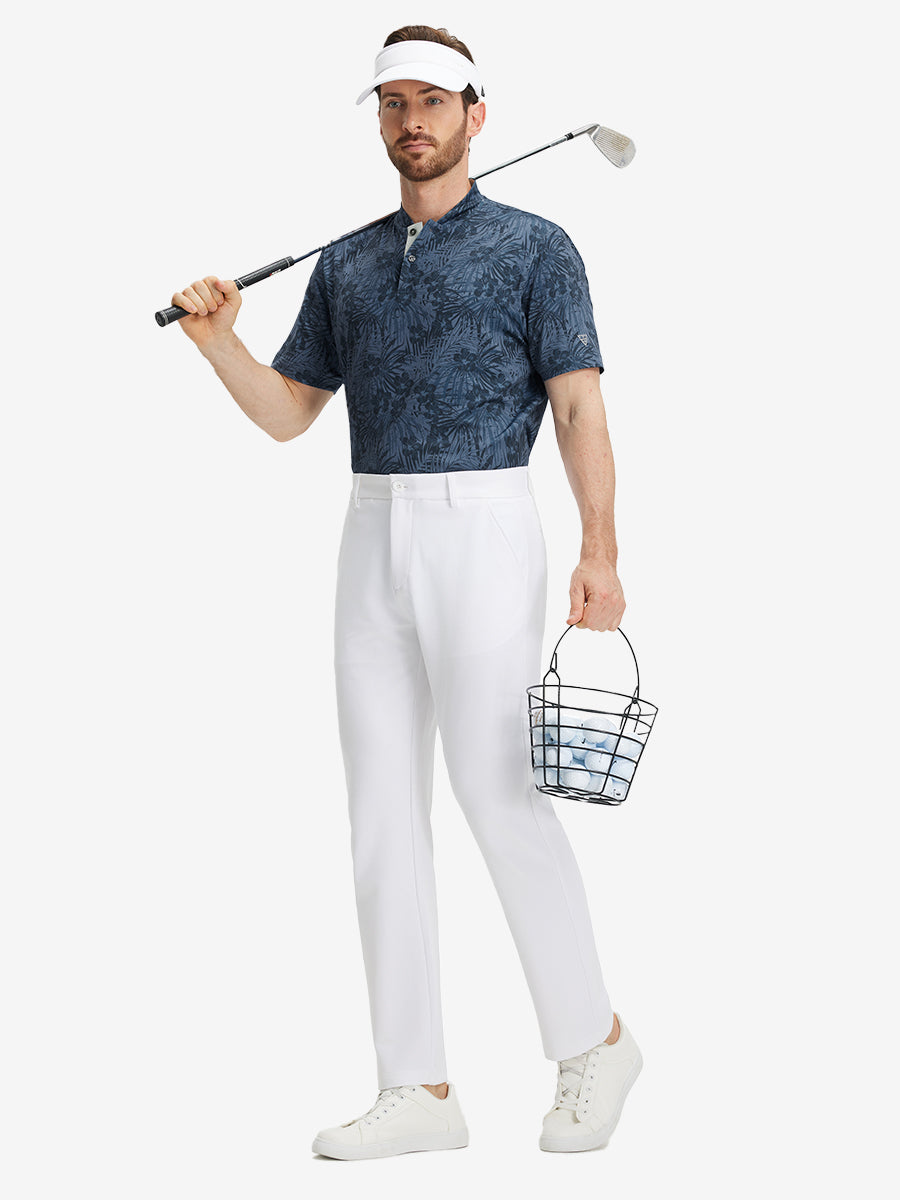 Stretch Printed Collarless Henley Golf Shirts