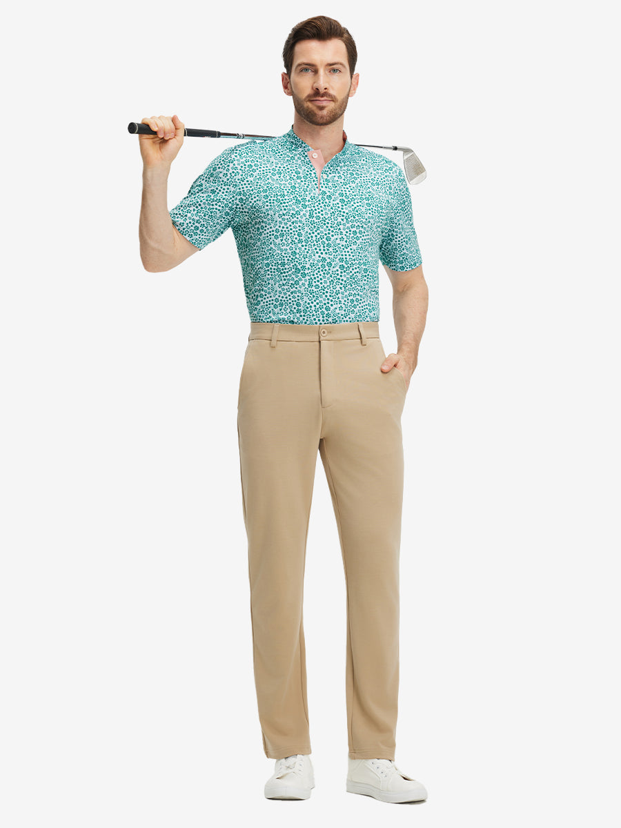 Stretch Printed Collarless Henley Golf Shirts