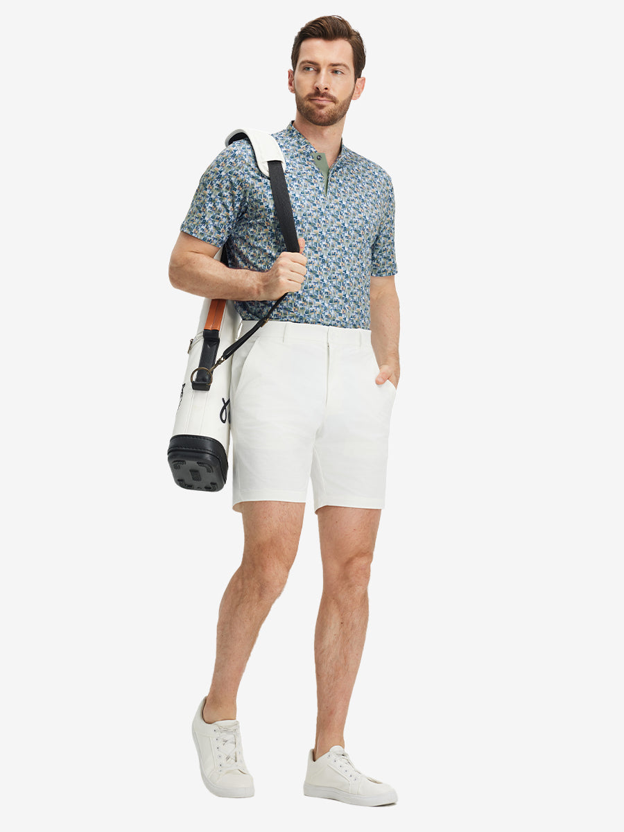 Stretch Printed Collarless Henley Golf Shirts
