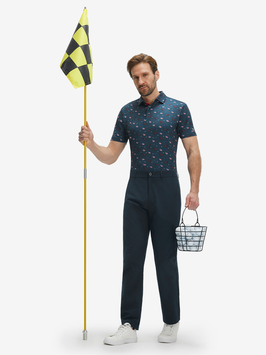 4 Way Stretch Print Collared Polo Shirts