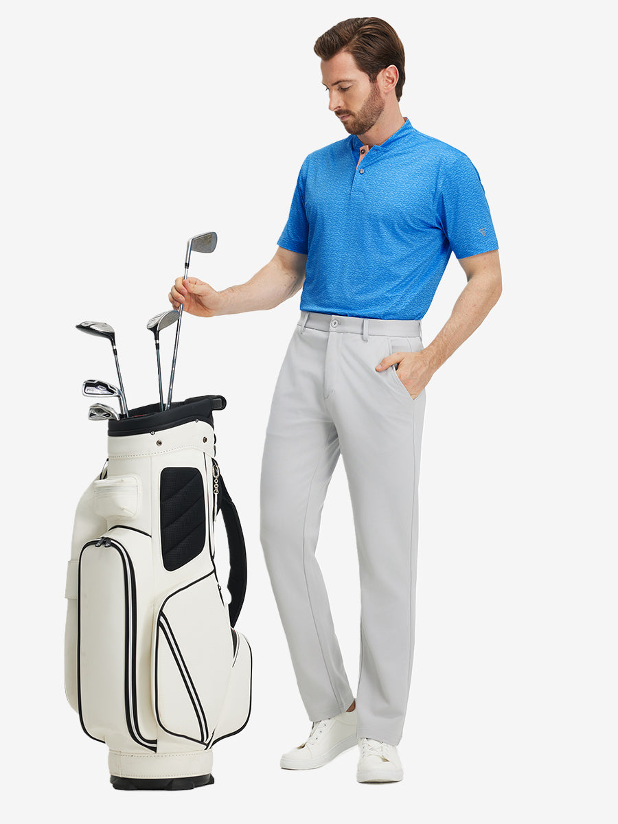 Stretch Printed Collarless Henley Golf Shirts