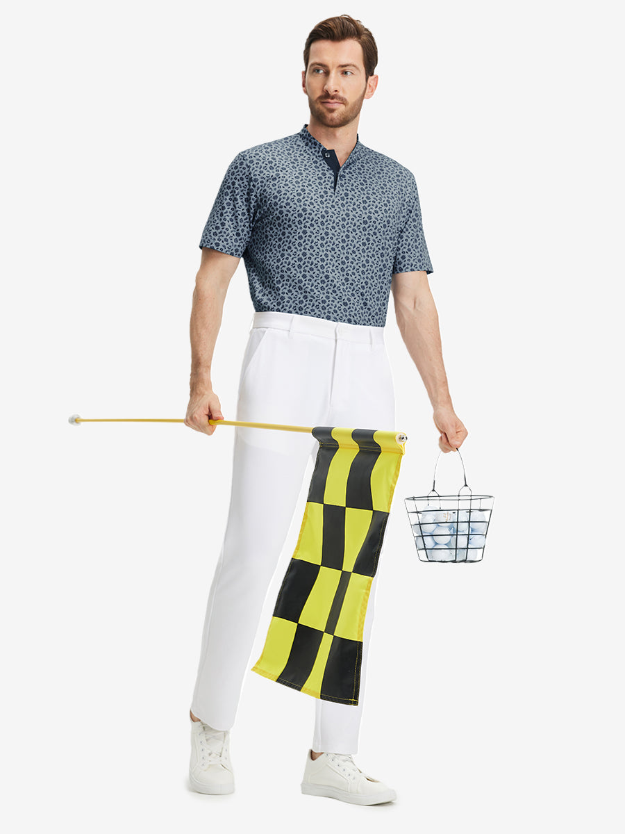 Stretch Printed Collarless Henley Golf Shirts