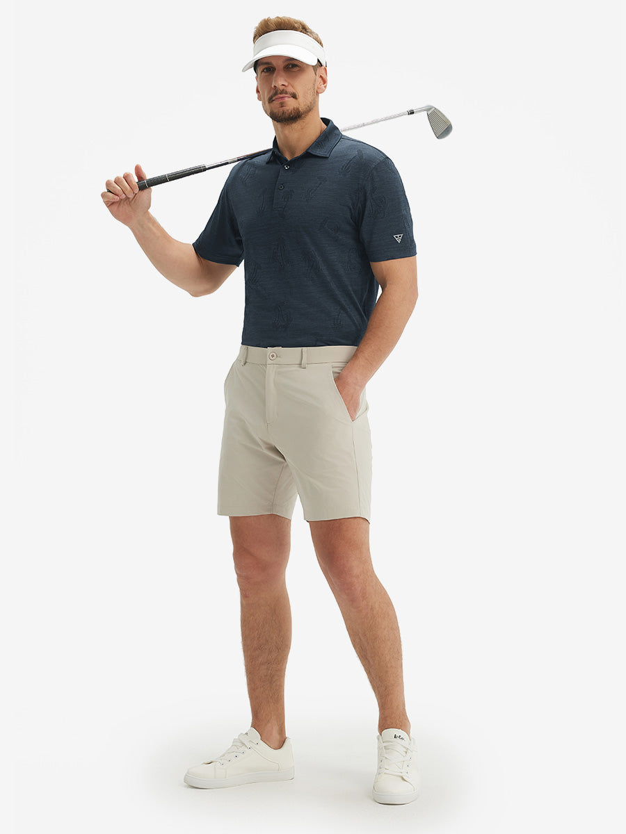 Breathable Jacquard Pattern 3-Button Golf Polo
