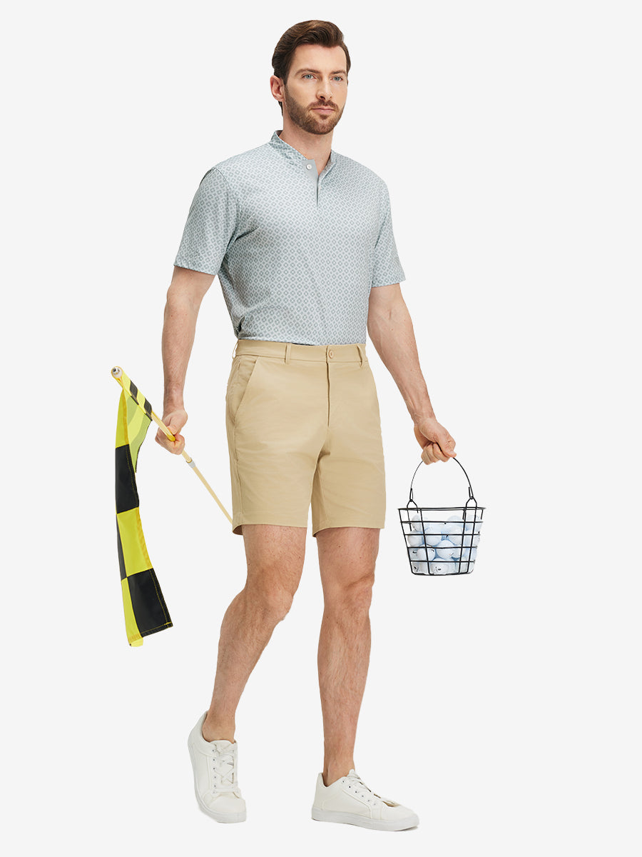 Stretch Printed Collarless Henley Golf Shirts