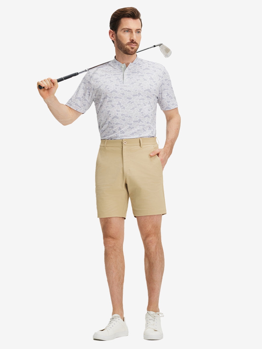 Stretch Printed Collarless Henley Golf Shirts